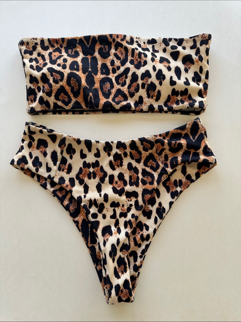Leopard Print Bandeau Bikini Set - Brown & Black